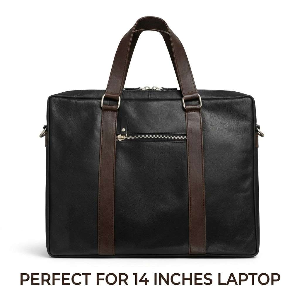 The Dual-Tone Professional Briefcase (Black & Brown) — genuine leather laptop briefcase (14 - inches) India
