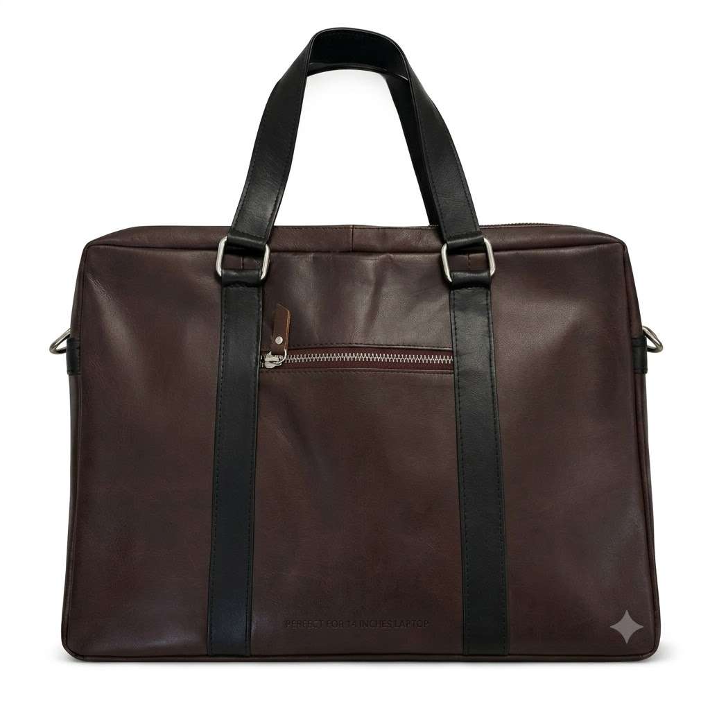 The Dual-Tone Professional Briefcase (Coffee & Black) — genuine leather laptop briefcase (14 - inches) India