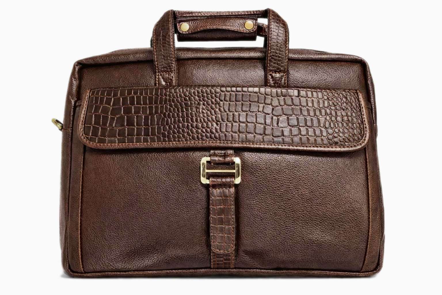 The Sovereign Croco-Accent Executive Briefcase (Brown) — genuine leather laptop briefcase (15 - inches) India