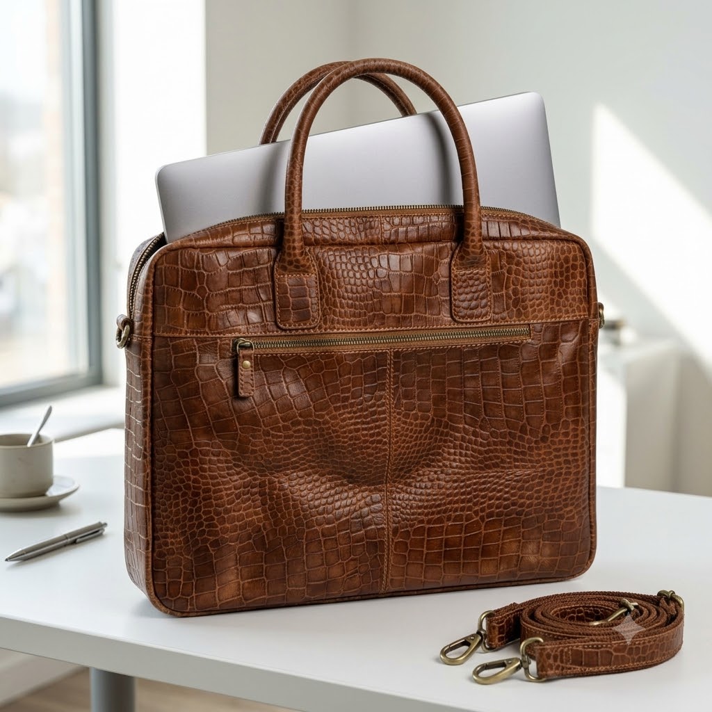 The Sovereign Croco-Leather Executive Case - Brown — genuine leather laptop briefcase (15 - inches) India