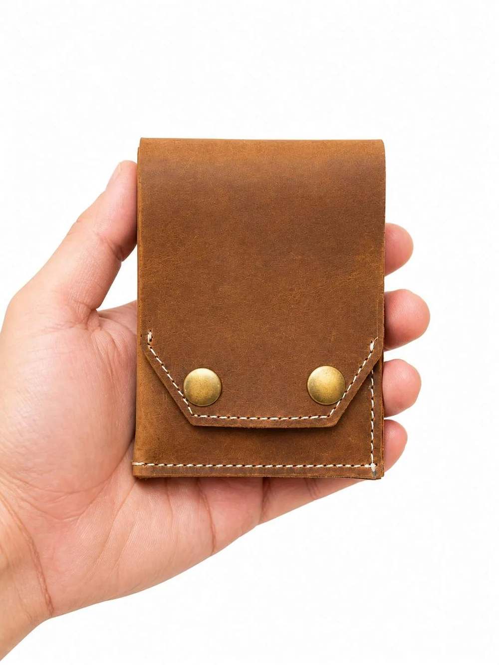 Full-Grain Leather Snap Wallet - Compact & Secure — genuine leather card holder India