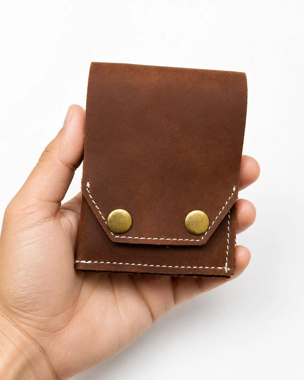 Full-Grain Leather Snap Wallet - Compact & Secure — genuine leather card holder India