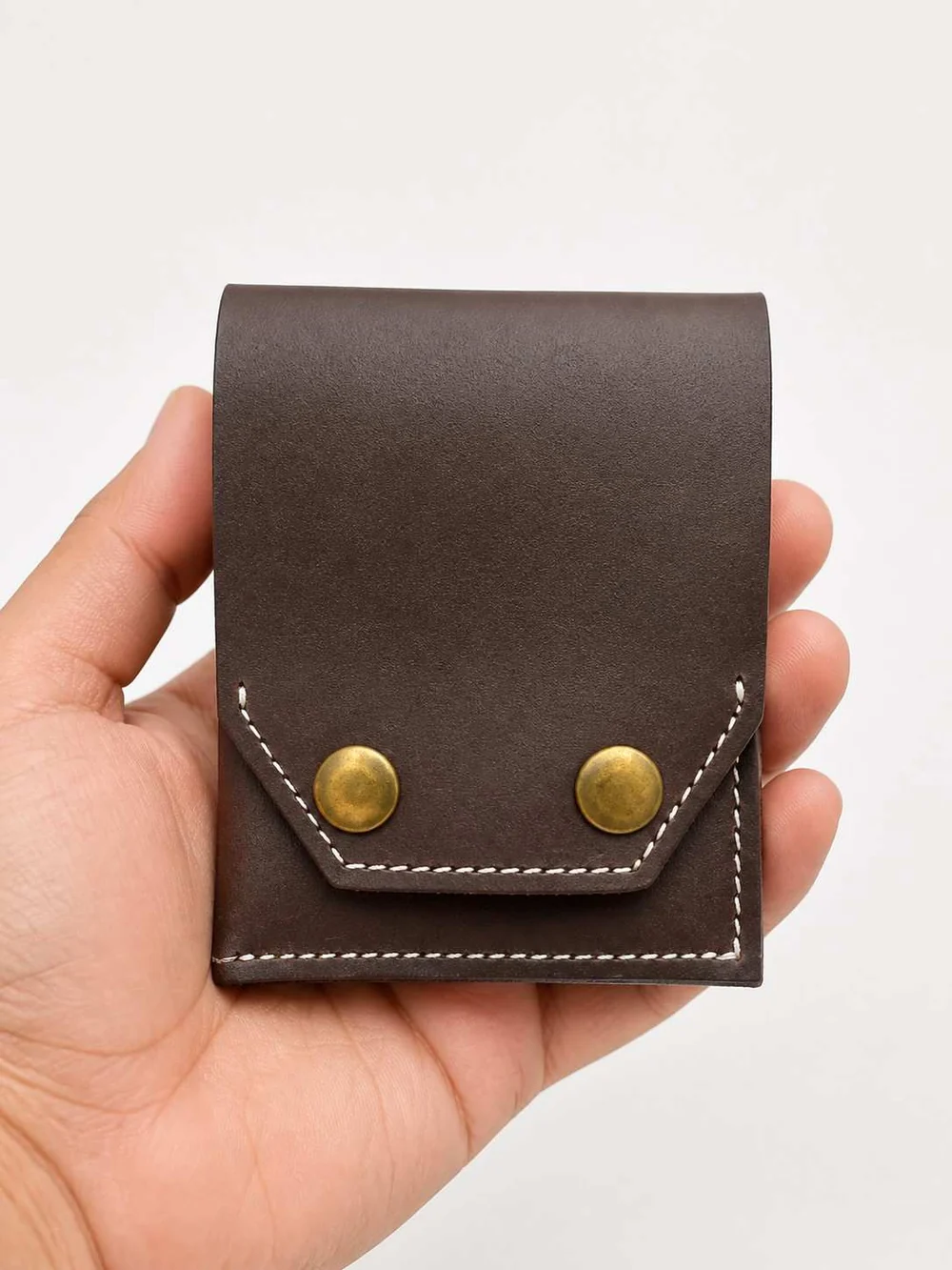 Full-Grain Leather Snap Wallet - Compact & Secure — genuine leather card holder India