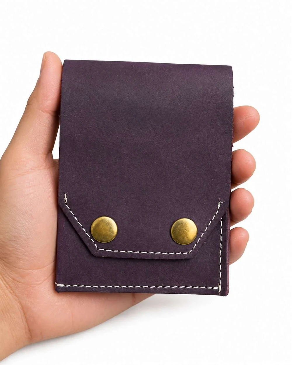 Full-Grain Leather Snap Wallet - Compact & Secure — genuine leather card holder India